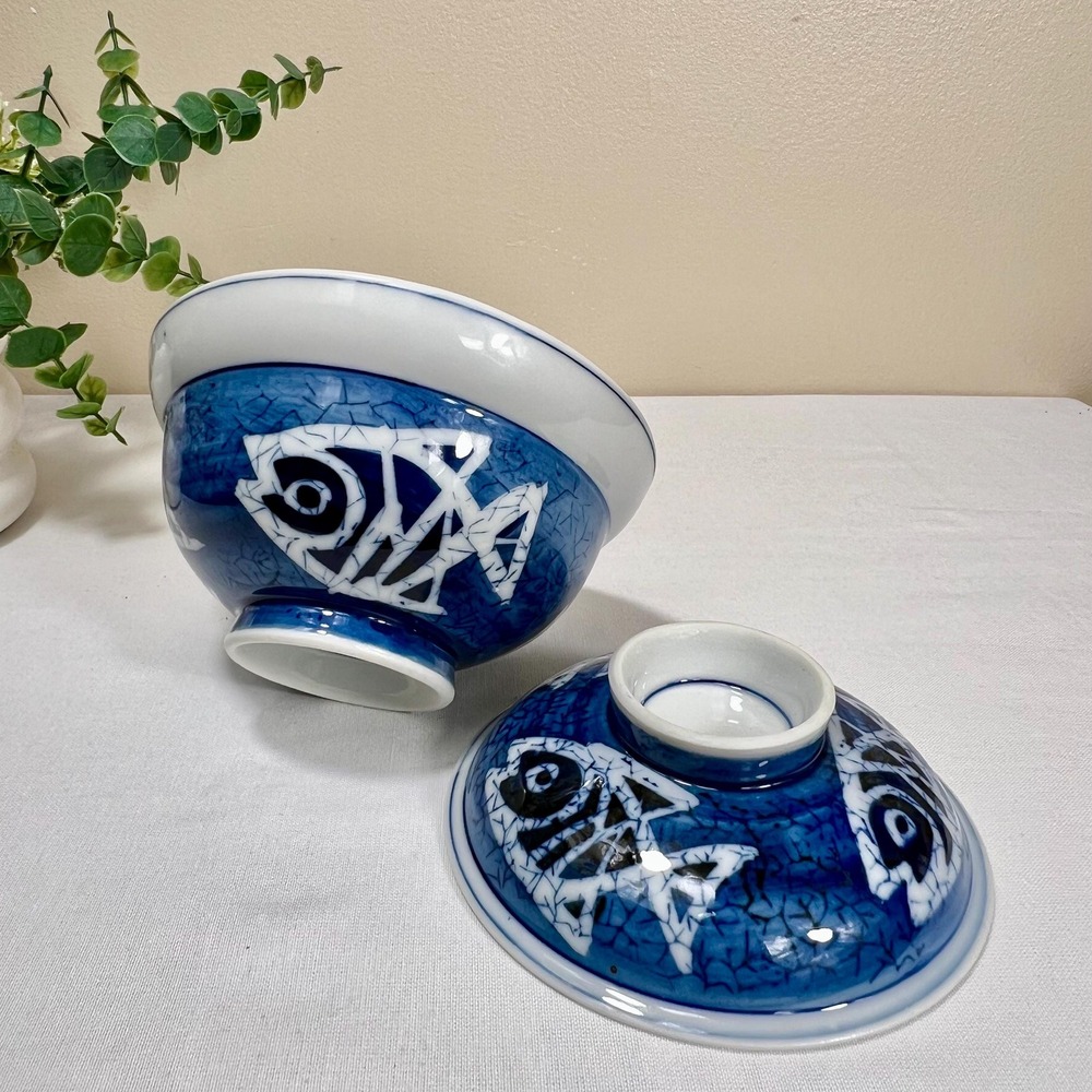 Vintage Japanese Sakana Fish Porcelain Rice Bowl - Picture 6 of 10